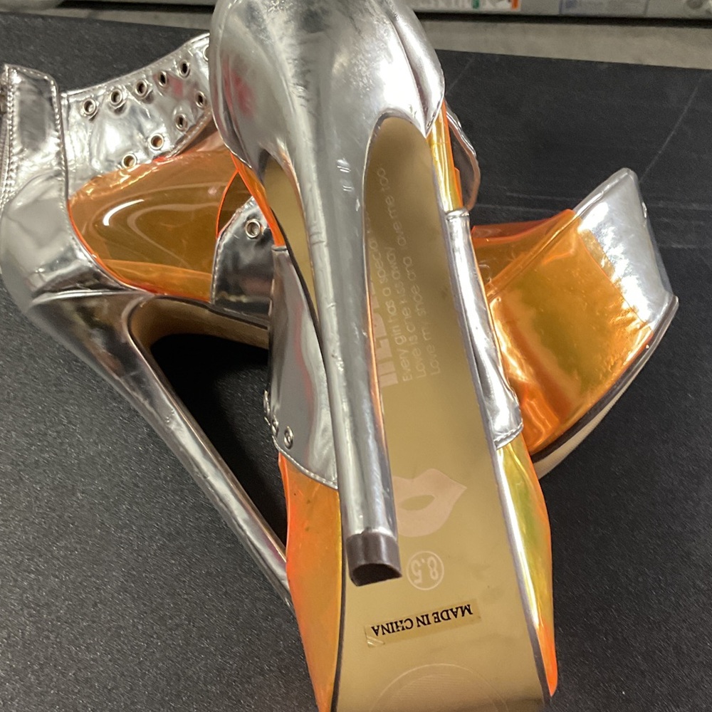 Silver Platform Heels with Orange Transparent Str… - image 6